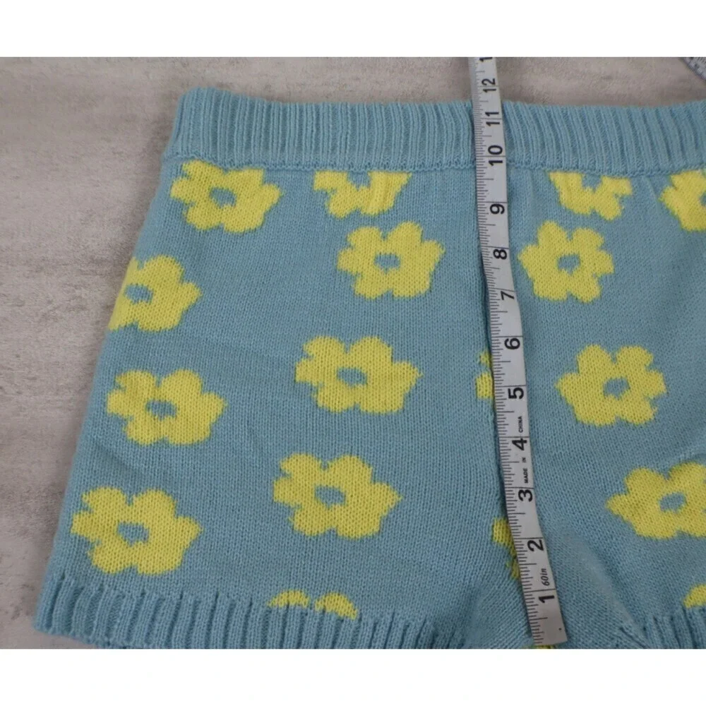 Lena Size S Floral Knit Retro Loungwear Cropped Top High Rise Short NEW Set 70s